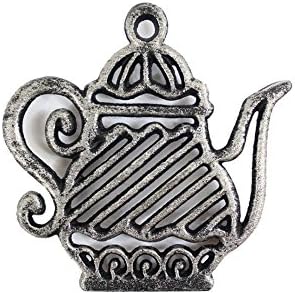Rustic Silver Cast Iron Teapot Trivet 9" - Cast Iron Decorative - Teapot Decor