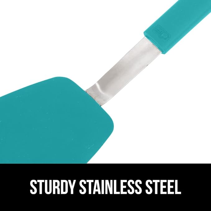 GORILLA GRIP Food Grade Flexible Silicone Spatula, Heat Resistant Head for Nonstick Frying Pan, Patented Soft Rubber Handle for Comfort, Non-Scratch Kitchen Turner, Flip Eggs, 11.6 in, Turquoise