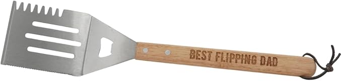 Grill Spatula for Kitchen, Stainless Steel BBQ Scraper, Customized Flat Top Flipper with Wooden Handle-Best Flipping DAD