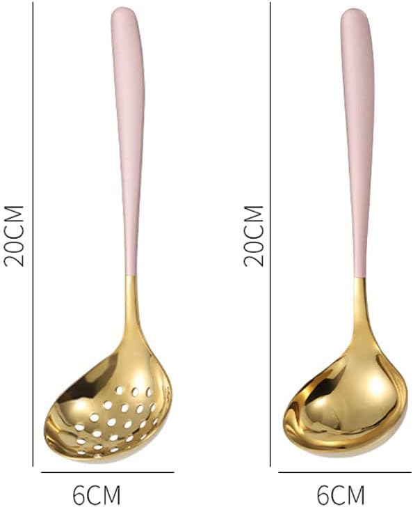 Pink Gold Soup Ladle Colander Slotted Spoon Set Skimmer Strainer Stainless Steel Gravy Hot Pot Server