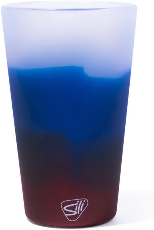 Silipint 16oz Silicone Pint Glass – Unbreakable BPA-Free Reusable Silicone Drinking Cup – Flexible Dishwasher Microwave & Freezer Safe – Stemless Glass for Water Coffee Smoothies (Americana)