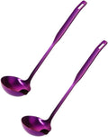 Metal Soup Ladle with Tilted Mouth，2 Piece Fat Multi-Purpose Separator Oil Strainer Serving Spoon Set for Kitchen Restaurant Cooking Hotpot Purple
