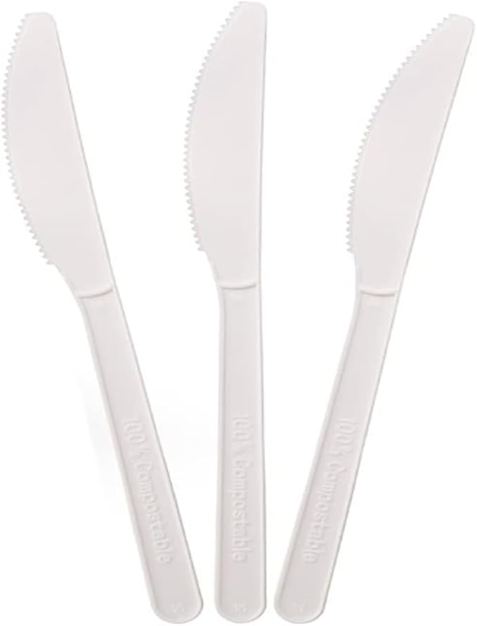 Compostable Knives 250 Count, 7 In Large Disposable Biodegradable Flatware, Eco Friendly Durable Heat Resistant Cutlery Silverware Alternative to Plastic Knives, BPI Certified