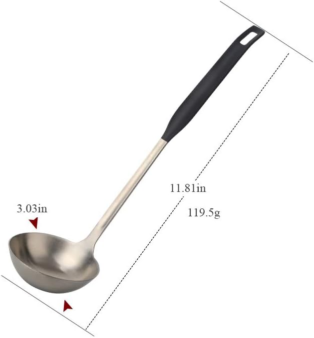 Buyer Star 2 Pcs Soup Ladle Colander, Silver Black Cookware Serving Long Handle Steel Slotted Spoon Cooking Utensil Set for Hotpot