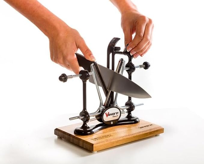 Warthog V-Sharp Elite Knife Sharpeners with Deluxe Wooden Base, Diamond Rods, Adjustable Angles, Metal Frame Construction