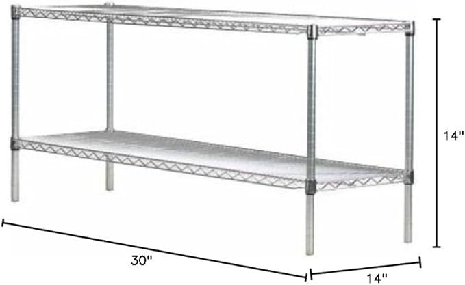 Omega Shelving Storage | 2 Tier Starter Shelving Unit 14" Deep x 30" Wide x 14" High - 800 lb Weight Capacity per Shelf, Adjustable Wire Shelving, Tool-Free Assembly |Chrome Shelving