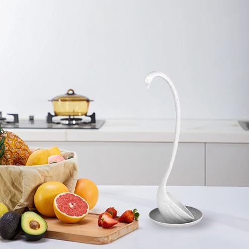 Swan Shaped Kitchen Soup Ladle, White PP Material, Long Handle with Tray, Large Capacity for Home Cooking