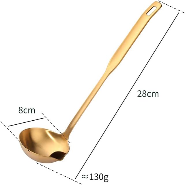 Metal Soup Ladle with Tilted Mouth，2 Piece Fat Multi-Purpose Separator Oil Strainer Serving Spoon Set for Kitchen Restaurant Cooking Hotpot Gold