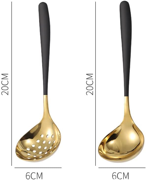 Black Gold Soup Ladle Colander Slotted Spoon Set Skimmer Strainer Gravy Sauce Server Stainless Steel
