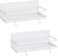 Magnetic Spice Rack, Strong Magnetic Shelf with 4 Removable Hooks, Perfect Space Saver for Small Kitchen/Apartment, Awesome Metal Cabinet for Holding Spices, Jars, Bottle(White, 2Pack)