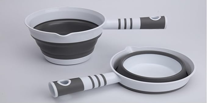 XBLDMJY Water Dipper,Folding Bath Ladle，Plastic Water Scoop for Travel, Tabo, Used In Kitchen, Garden, Bathroom(Grey)