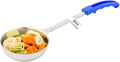 Restaurantware Met Lux 8 Ounce Portion Ladle 1 Perforated Portion Serving Spoon - Blue Handle Dishwashable Stainless Steel Slotted Serving Utensil Multipurpose For Serving Pasta