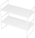 SANNO Expandable Kitchen Shelf Organizers,Cupboard Organizer Rack Space Riser Countertop Kitchen Pantry Cupboard Countertop Shelf Organizers, White, 2 pack
