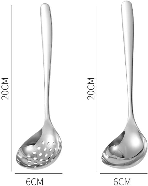 Soup Ladle Skimmer Slotted Spoon Set Stainless Steel Strainer Gravy Colander Hot Pot - Silver