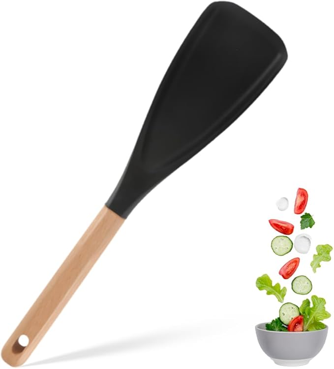 Cedar and Ash Spoon, Cedar and Ash Spoonula, Multifunction Spatula Cooking Spoon for Mixing, Scoop and Scrape (1, Black)