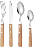 Stainless Steel Wooden Handle Silverware Set,Elegant Western Cutlery Set,Contains Knife, Fork, Spoon (B)