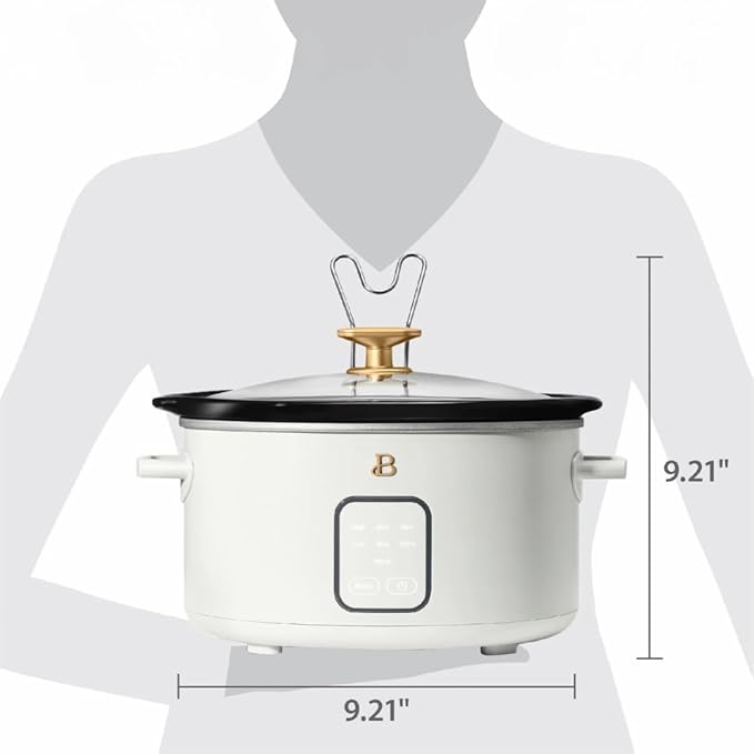 Beautiful 4-Quart Slow Cooker with Touch-Activated Display, Programmable Digital Controls, Removable Non-Stick Pot, Keep Warm Function, by Drew Barrymore (White Icing)