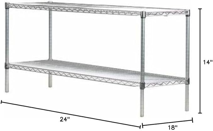 Omega Shelving Storage | 2 Tier Starter Shelving Unit 18" Deep x 24" Wide x 14" High - 800 lb Weight Capacity per Shelf, Adjustable Wire Shelving, Tool-Free Assembly |Chrome Shelving