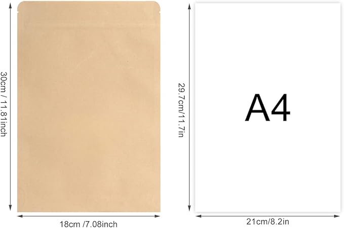 SumDirect Kraft Stand Up Pouches - 50 Pack 7x12 Inch Zipper Food Storage Reusable Bags with Foil Lined for Home or Business
