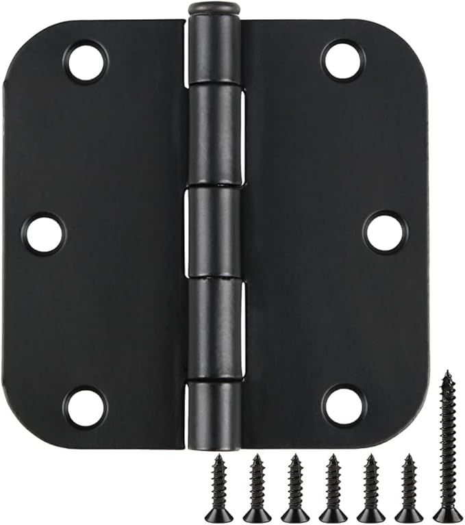 90 Pack Rounded Matte Black Door Hinges 3.5 Inch 5/8" Radius for Interior 3 1/2" Flat Iron Bifold Residential Standard Hinge Bedroom Indoor