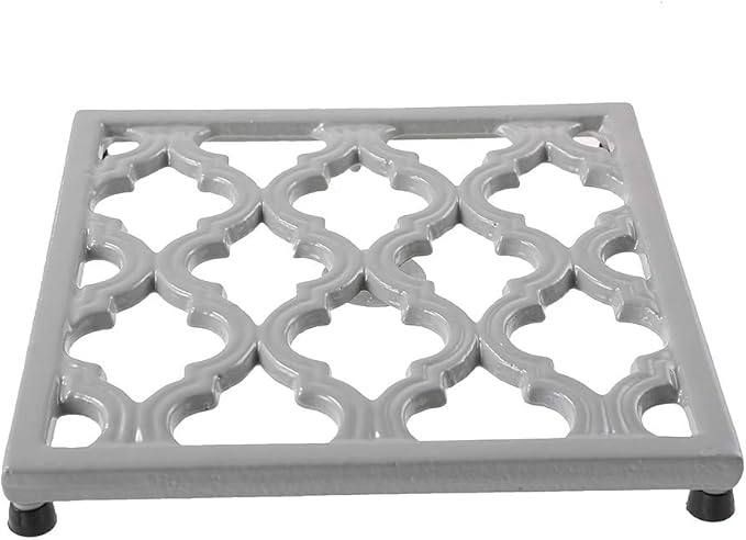 JOGREFUL Cast Iron Trivet Mats, Kitchen Pot Holders to Portect Table/Countertops, Heat Resistant Mats for Teapot/Hot Dishers/Plates, Vintage Mats with Weighted-Base, Gray