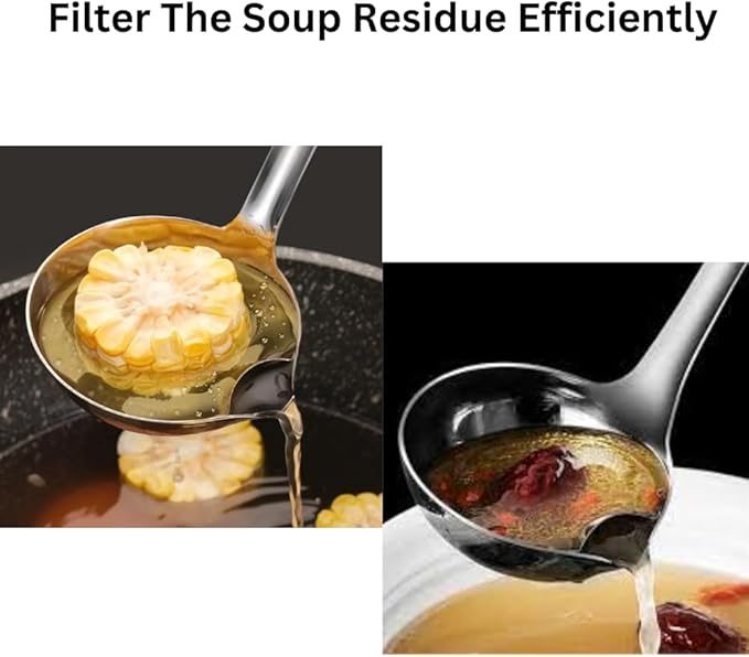 Oil Separating Stainless Steel Soup Ladle/Grease Trap Long Spoon/Fat Control Serving Spoon/Healthy Lifestyle/Kitchen Accessory
