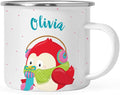 Andaz Press Personalized Name 11oz. Kids Christmas Hot Chocolate Stainless Steel Campfire Coffee Mug, Festive Red Owl, 1-Pack, Custom Child’s Birthday Xmas Cup