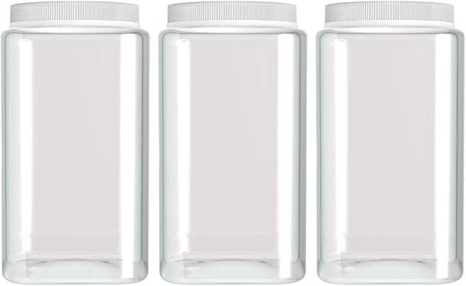 Silicook Clear Plastic Jar, Set of 3-30oz, Square Shaped, Transparent, Food Storage Container, Kitchen & Household Organization for Dry goods, Spices, Vegetables, Ingredients and More