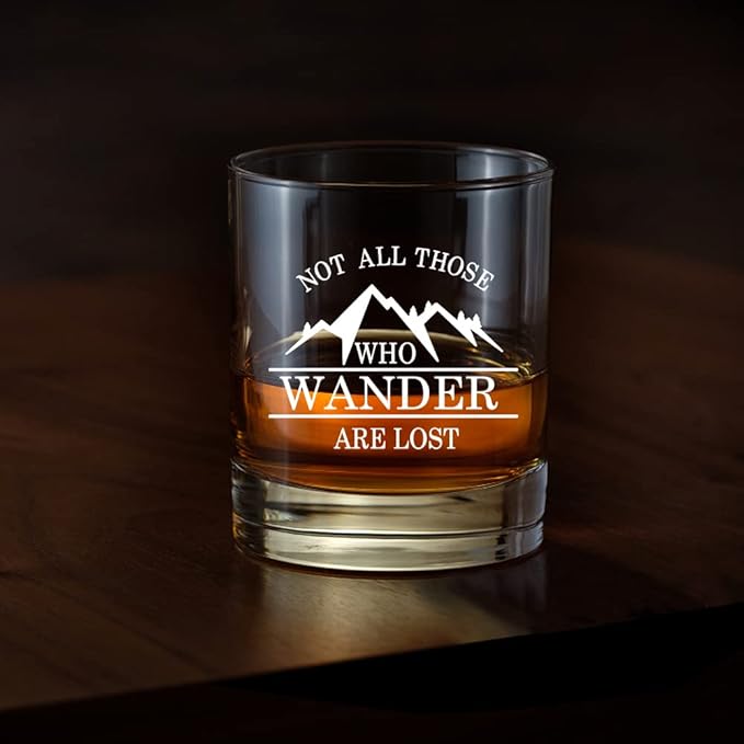AGMdesign Funny Not All Those Who Wander are Lost Whiskey Glasses, Unique Gifts Idea for Outdoor Mountaineering Lovers, Funny Hiker Camper Gifts for Men Women Friends Hiking Camping Lovers Boyfriend