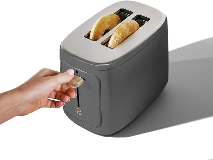 Beautiful by Drew Barrymore 2-Slice Toaster, Touch-Activated Display, 7 Shade Settings, Bagel/Frozen/Reheat Presets. (Oyster Gray)