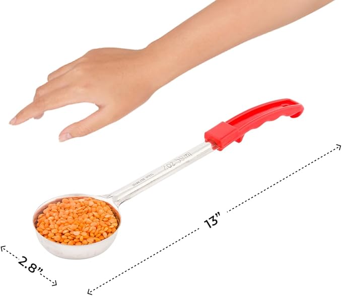 Restaurantware Met Lux 2 Ounce Portion Ladle 1 With Red Handle Portion Serving Spoon - Does Not Corrode Dishwashable Stainless Steel Portion Control Serving Utensil Multipurpose
