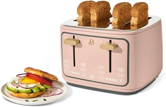 Beautiful 4 Slices Toaster - 7 Shade Settings, Touch Display, Extra-Wide Slots for Bagels, Gluten-Free & Frozen Presets, LED Countdown, Removable Crumb Tray, 1800-watt toasting (Rose)