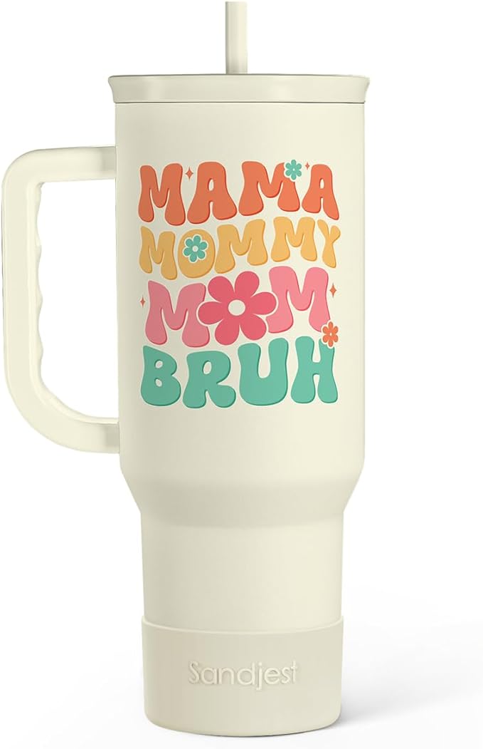 Mom Tumbler with Handle 40oz, Mama Mommy Mom Bruh Cup Stainless Steel Insulated Tumblers Coffee Travel Mugs, Gifts for Moms from Daughter Son, Best Mother Gift for Birthday Christmas Mothers Day