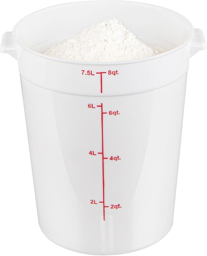 Restaurantware-Met Lux 8 Quart Food Storage Container, 1 White Storage Container - Lids Sold Separately, Red Volume Markers, Dishwashable Container, Side Handles, For Storing Foods