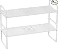 Cabinet Organizer Shelves,Expandable Spice Racks,Countertop Stackable Shelves Space Saving for Pantry,Counter,Under Sink,Inside Cabinet Storage,White,2 Packs