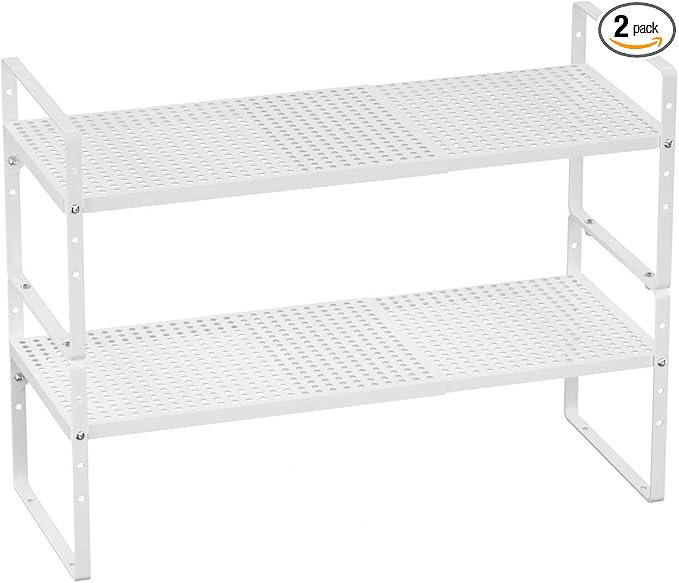 Cabinet Organizer Shelves,Expandable Spice Racks,Countertop Stackable Shelves Space Saving for Pantry,Counter,Under Sink,Inside Cabinet Storage,White,2 Packs