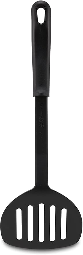 AME D'ESSENCE Turner Round Slotted Spatula 12 inch Black Nylon 410ºF Heat Resistant Spatula with Ergonomic Handle Kitchen Gadgets for Frying