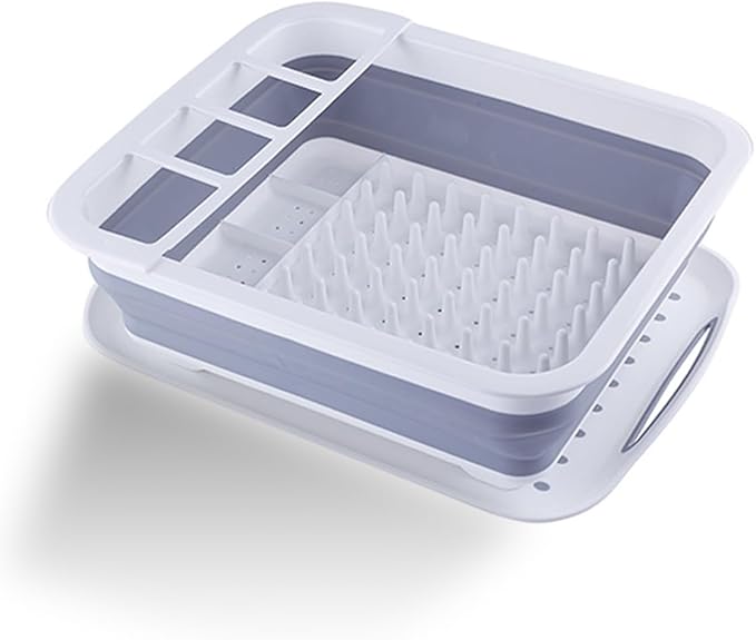 camper must haves dish drying rack Collapsible Dish Drying Rack Portable Dinnerware Drainer Organizer for Kitchen RV Campers Travel Trailers Space Saving Kitchen Storage Rack Tray (with Drainboard)