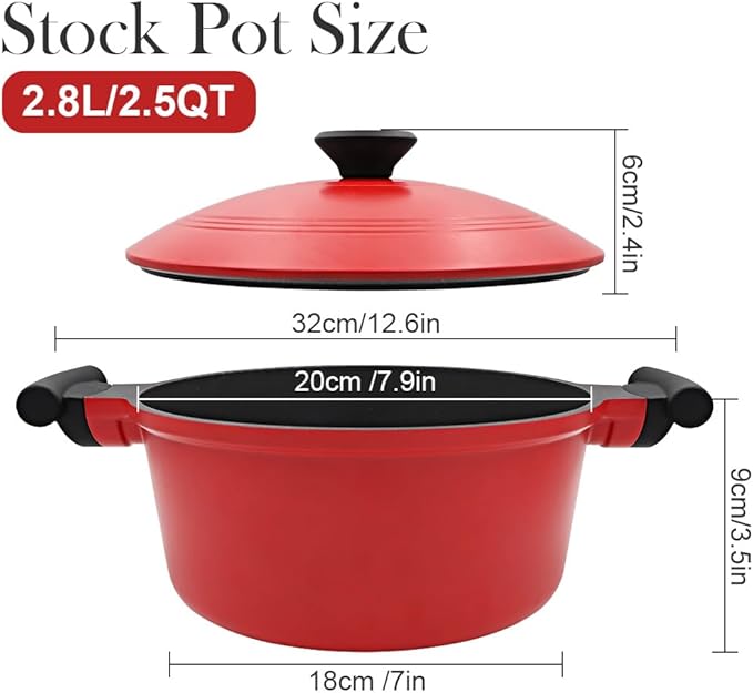 2.5 Qt Cast Aluminum Dutch Oven Pot for Stew Braise Soup Simmer and Fry, Mini Nonstick Stock Pot with Lid & Stay-Cool Handle for All Stoves Including Induction, PFOA PFOS APEO Free