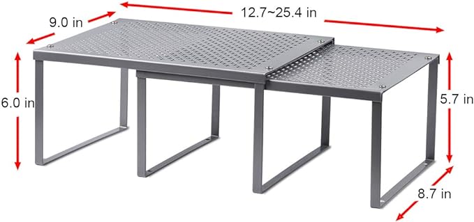 NEX Kitchen Shelf Organizer for Counter Cupboard Pantry, Set of 2 Cabinet Shelf Organizer Spice Rack, Stackable, Metal, Silver