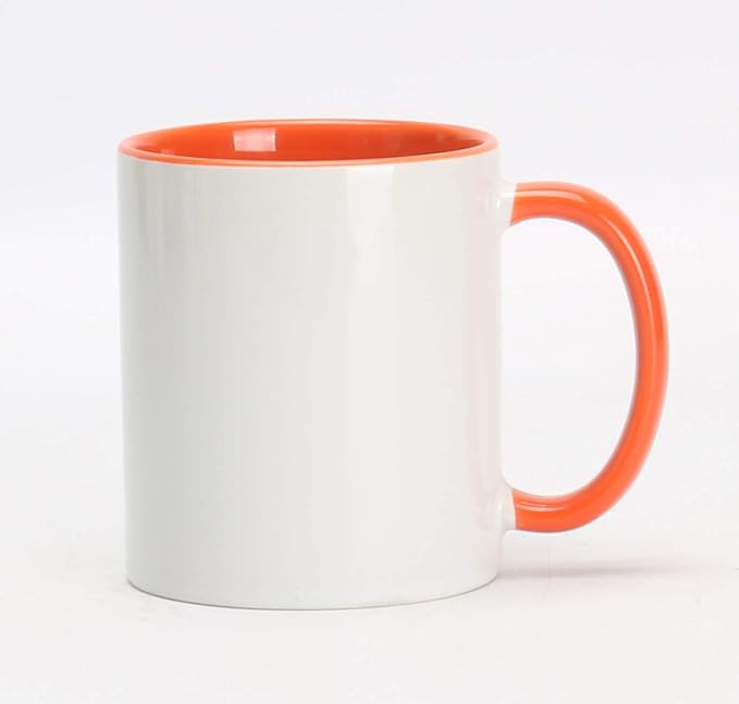 11oz White Ceramic Sublimation Coffee Mug With Solid Colors Inside and Handle,(6, Orange)