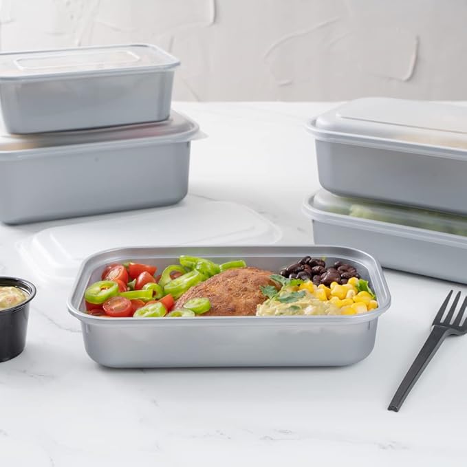 Restaurantware Futura 23.6 Ounce Meal Prep Containers With Lids 100 Microwavable To Go Containers - Inserts Sold Separately Disposable Silver Plastic Food Containers With Lids