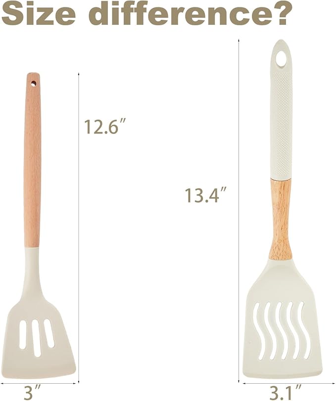 Kitchen Utensils Set - 34 PCS Non-Stick Silicone Cooking Utensils Set with Wooden Handle,Kitchen Gadgets Tools Set for Nonstick Cookware (Khaki-34P)
