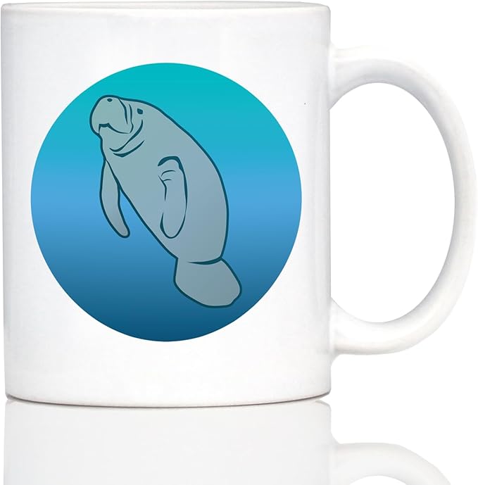 Bevvee Manatee Coffee Mug - Cute Ocean Animals Themed Decor and Gifts for Sea Creature Lovers - 11oz White Ceramic Mug