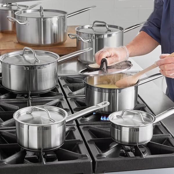 SS1 Series 3.5 Qt Stainless Steel Sauce Pan with Aluminum-Clad Bottom, Silver, NSF Listed, Induction Ready, Dishwasher Safe, 4.25 Inch Height with Cover