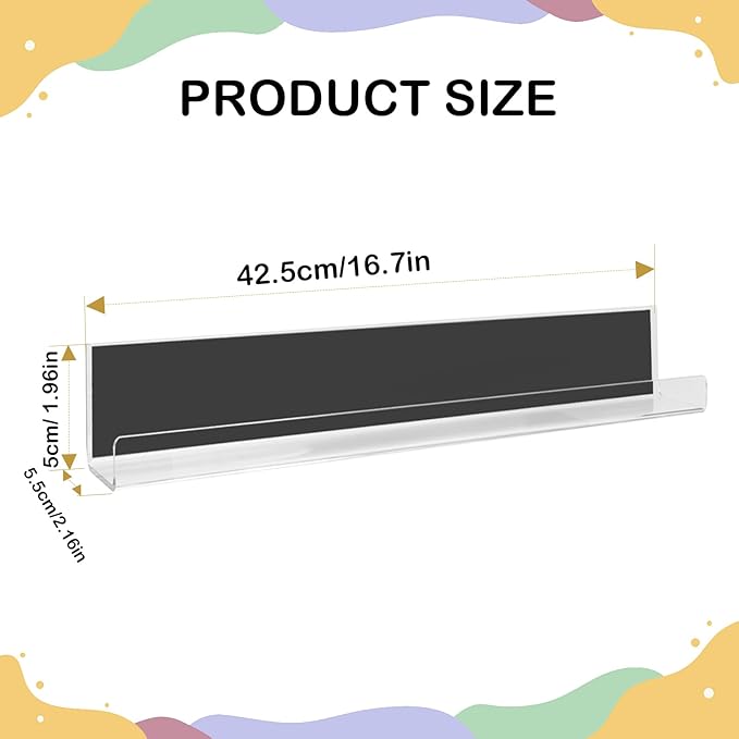2 Pack Magnetic Book Shelf for Classroom, Strong 8.8lb Magnet Acrylic Whiteboard Shelves, Teacher Supplies Organizer for Kids Books, Posters, Flash Cards, Classroom Accessories Storage (transparent)