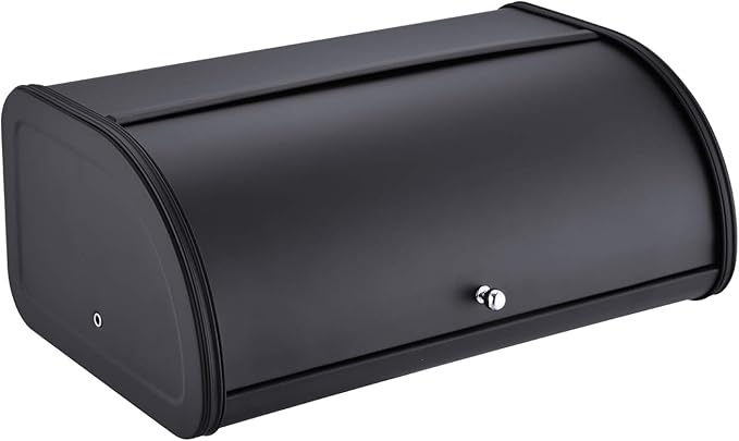 HILFA Stainless Steel Bread Box with Roll Up Lid, For Easy Kitchen Counter Storage, Bread Bin Holder,17.5X11.5X7.5 inch, Matte Black For Home and Kitchen