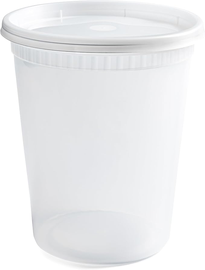 32 oz Deli Containers with Lids (240 Pack) Bulk – Plastic Quart Container with Lid Disposable 32oz freezer Soup & Food Storage Tall large Container 32 Ounce - Cups with Cover [240 Sets Case/Pack]