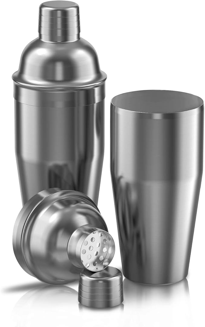Cocktail Shaker with Double Measuring Jigger,18/8 Stainless Steel 24oz Martini Shaker Set,Drink Shaker Built-in Strainer,Bartender Kit. (Black)