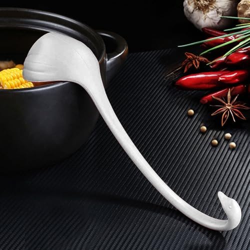 Swan Shaped Kitchen Soup Ladle, White PP Material, Long Handle with Tray, Large Capacity for Home Cooking